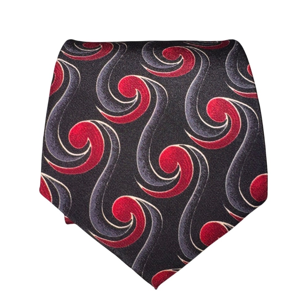 Brandini Le Collezioni Mens Silk Tie Black Red Grey Swirl Geometric Pattern USA